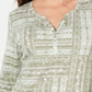 Karen Scott Women's Patchwork Henley Top Green Size Small
