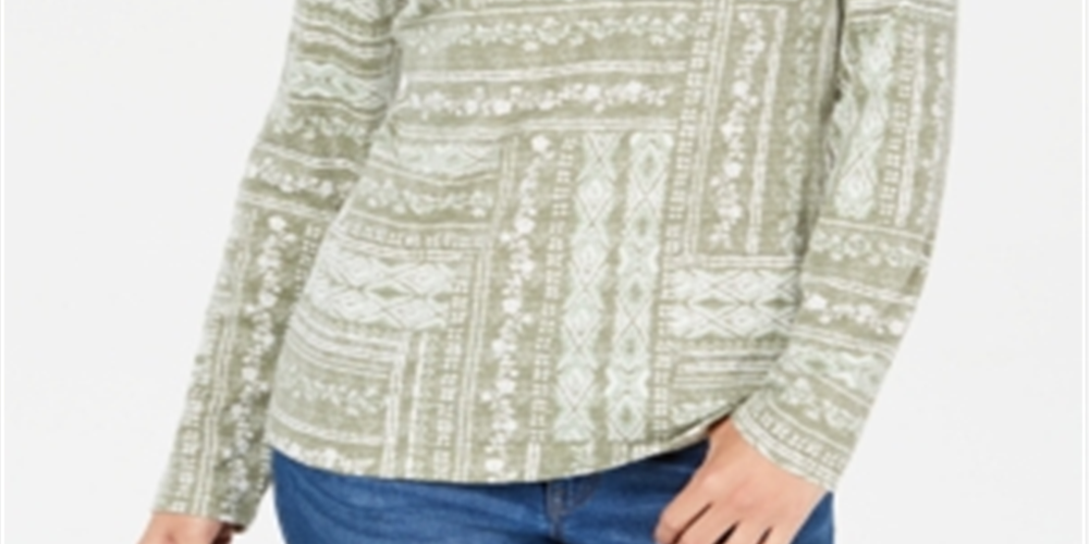Karen Scott Women's Patchwork Henley Top Green Size Small