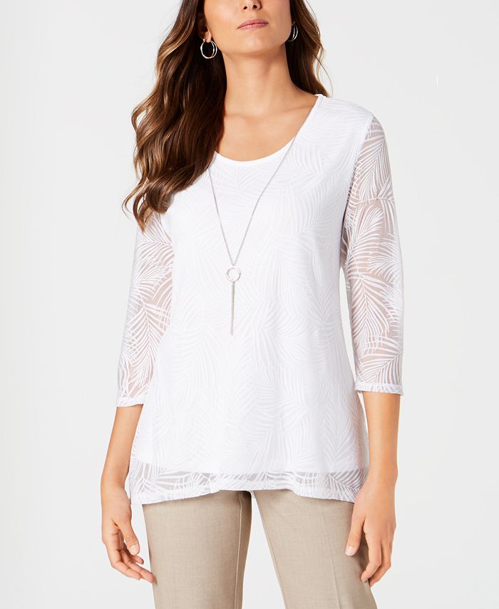 Jm Collection Women's Petite Overlay Necklace Top Bright White Size Petite XL