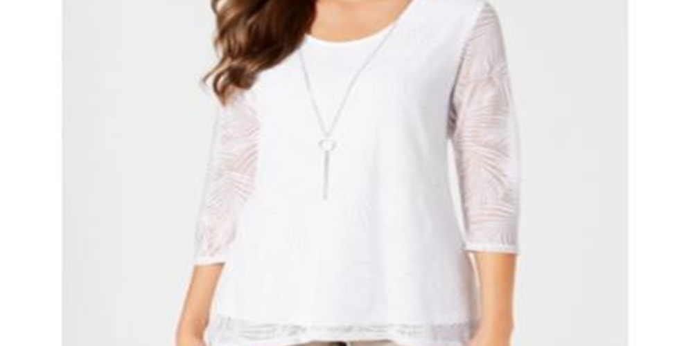 Jm Collection Women's Petite Overlay Necklace Top Bright White Size Petite XL