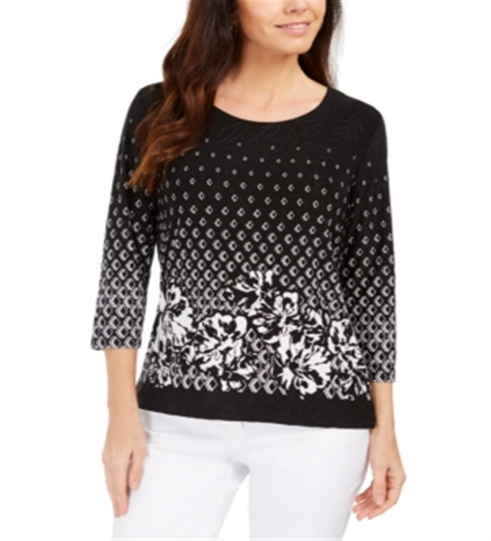 JM Collection Women's Printed Top Black Size XX-Large