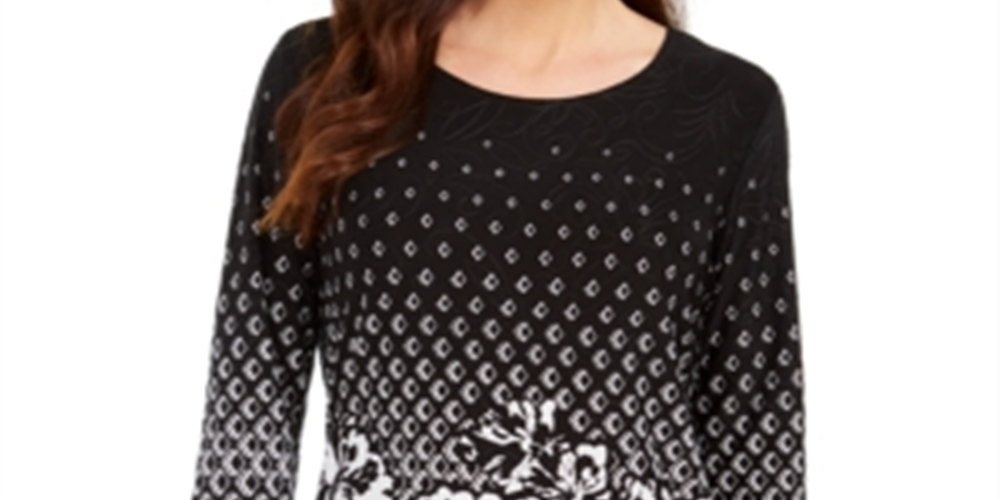 JM Collection Women's Printed Top Black Size XX-Large