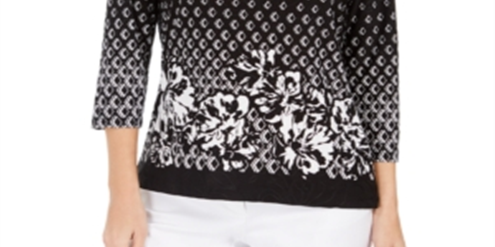JM Collection Women's Printed Top Black Size XX-Large