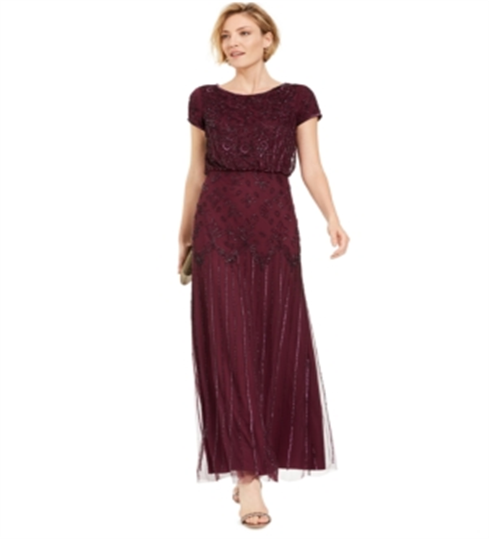 Adrianna Papell Women's Beaded Blouson Gown Red Size 8 Petite