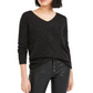 Bar III Women's Gathered Glitter Long Sleeve V Neck Top Black Size X-Small