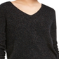 Bar III Women's Gathered Glitter Long Sleeve V Neck Top Black Size X-Small