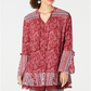 Style & Co Women's Printed Bell Sleeve Tunic Red Size Petite S