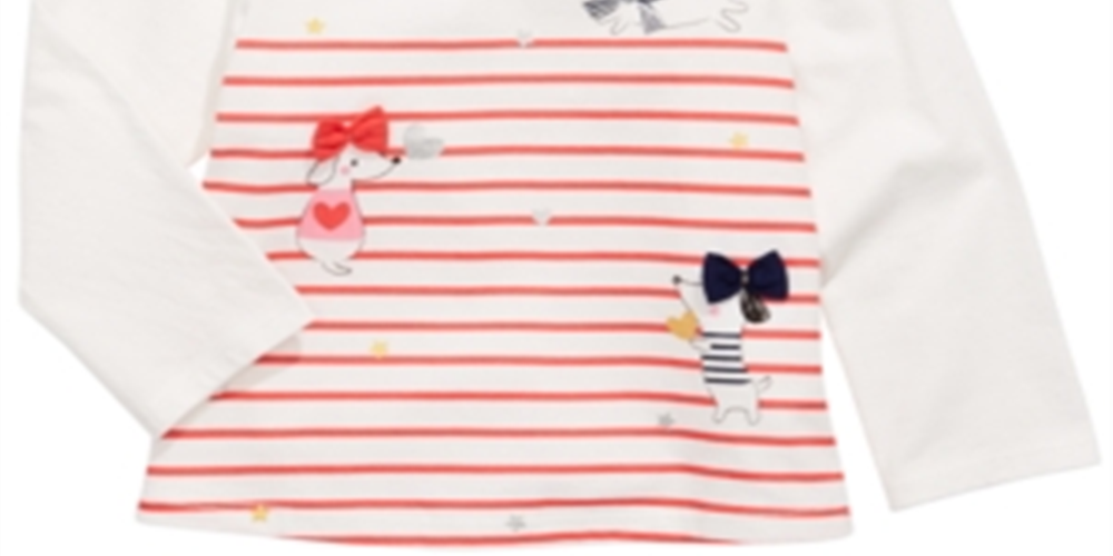First Impressions Baby Girl's Long Sleeve Striped Dogs T-Shirt White Size 12MOS