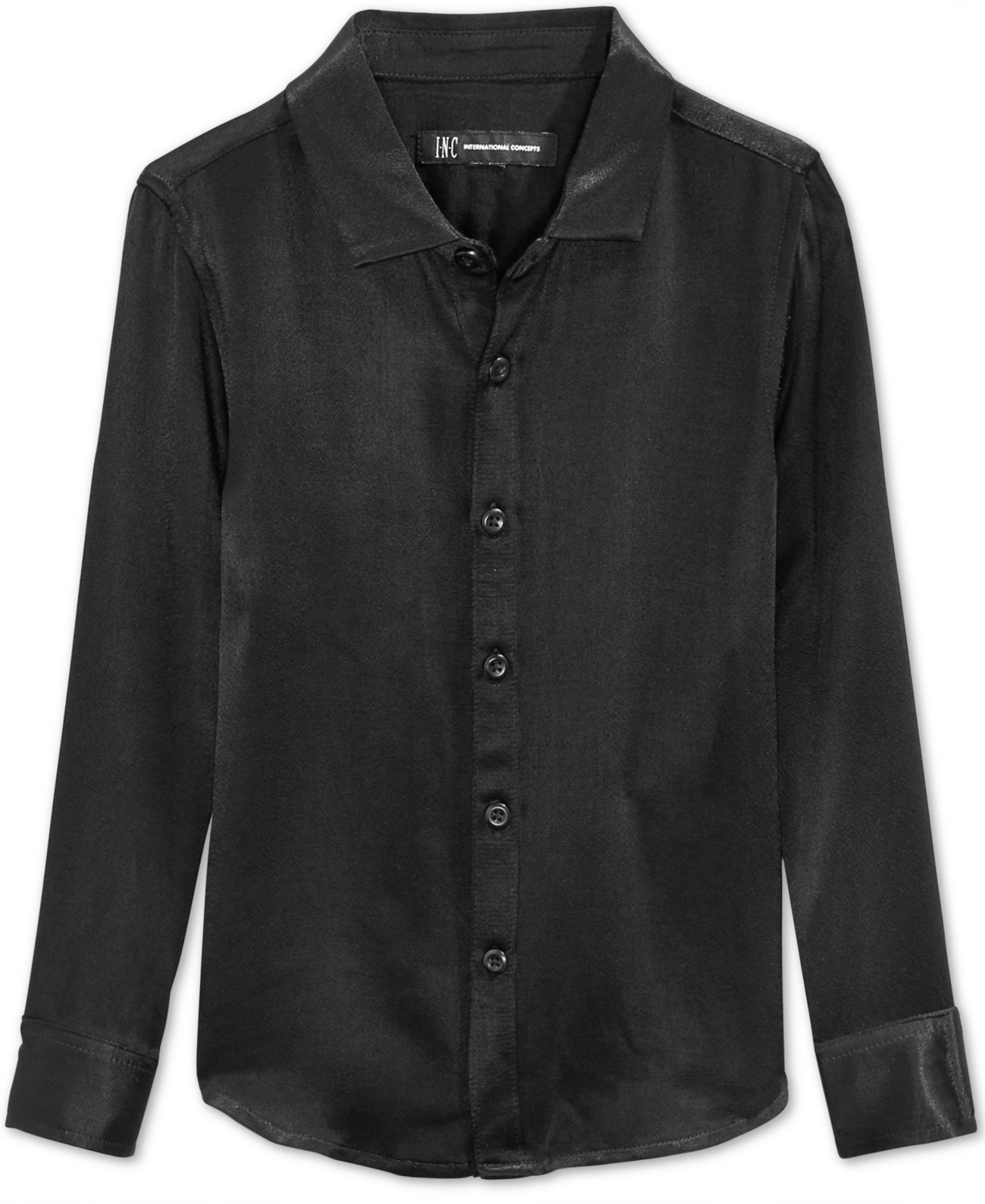 INC International Concepts Boy's Button Front Eddie Satin Dress Shirt Black Size Large