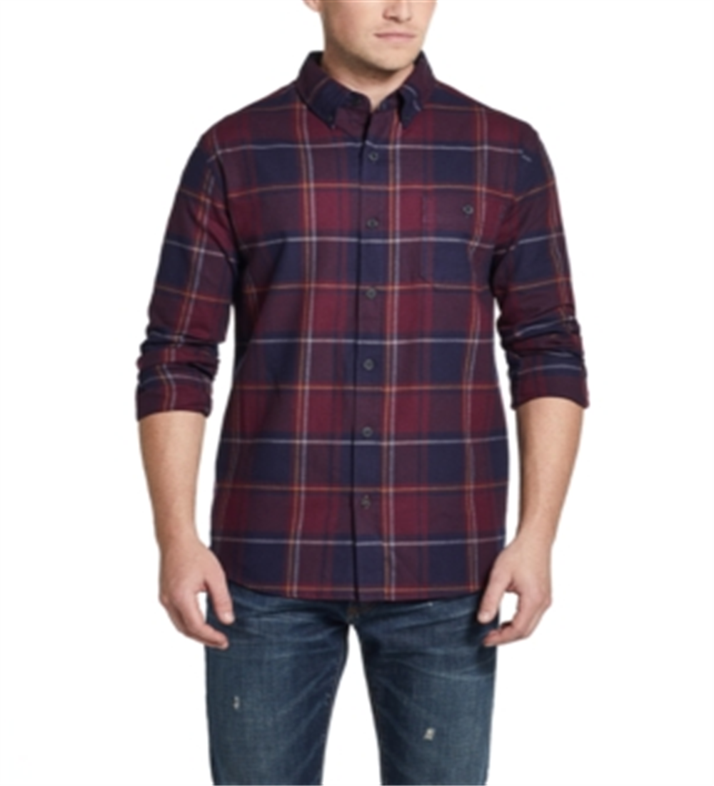 Weatherproof Vintage Men's Tartan Plaid Collared Dress Shirt Red Size Large