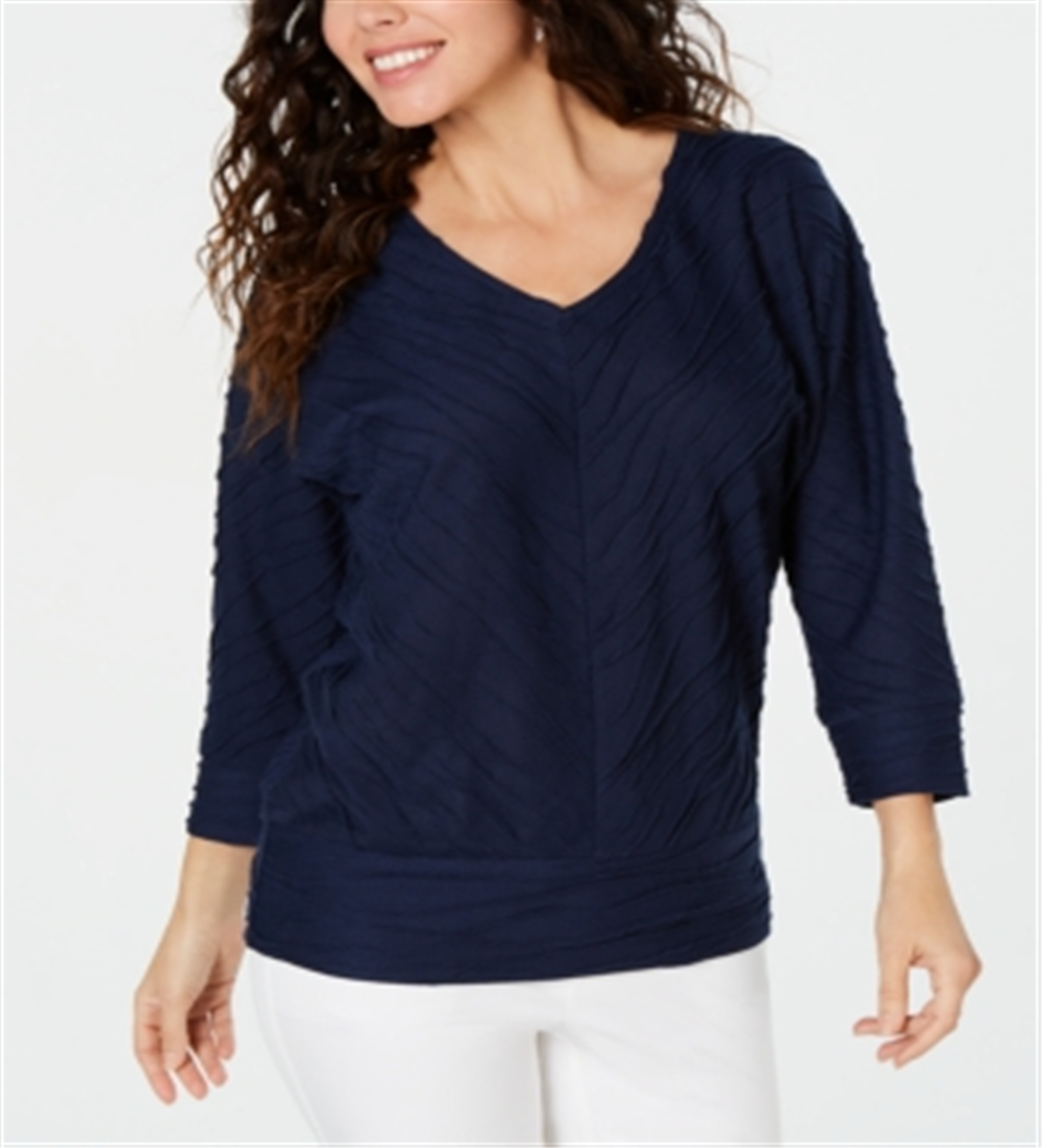 JM Collection Women's Textured Dolman Sleeve Top Blue Size Medium