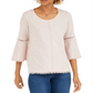 Style & Co Women's Crochet Trim Bell Sleeve Top Brown Size Small