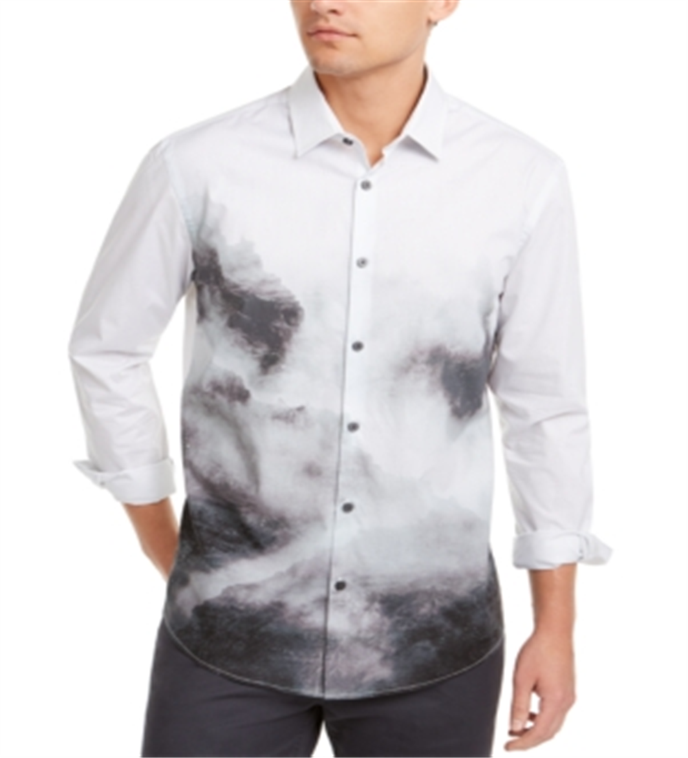 Alfani Men's Button Front Long Sleeve Casual Shirt Gray Size Small