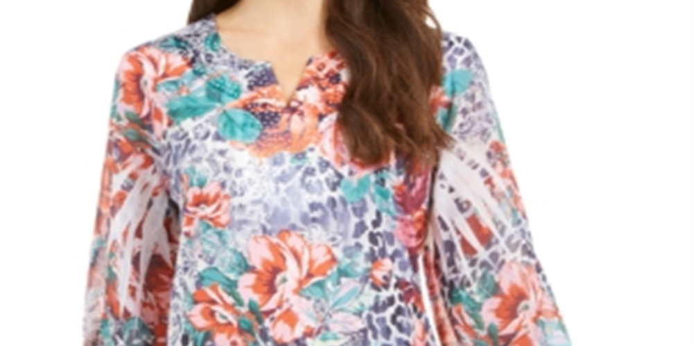JM Collection Women's Printed Rhinestone Embellished Top Red Size XS