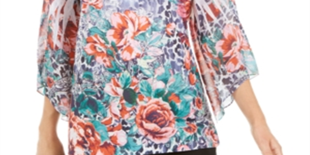 JM Collection Women's Printed Rhinestone Embellished Top Red Size XS