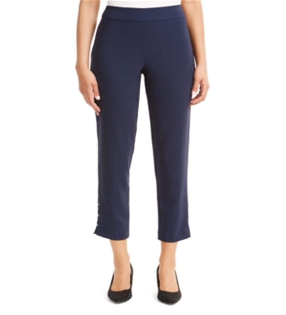 JM Collection Women's Embellished Hem Ankle Pants Blue Size Small