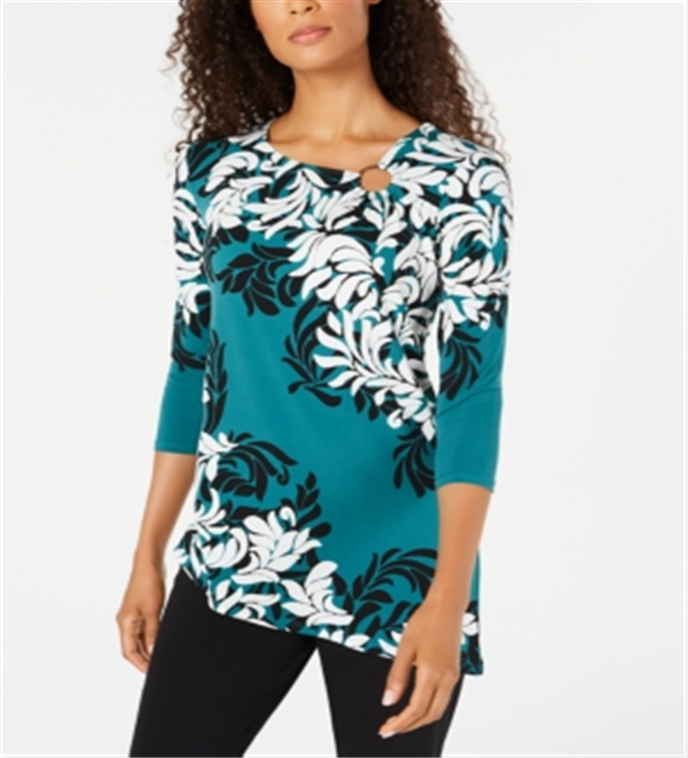 JM Collection Women's Asymmetrical Top Green Size Petite S