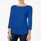 Charter Club Women's Pima Cotton Boat Neck Button Shoulder Top Blue Size 2XL