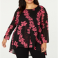 Alfani Women's Plus Floral High Low Tunic Top Black Size 4X