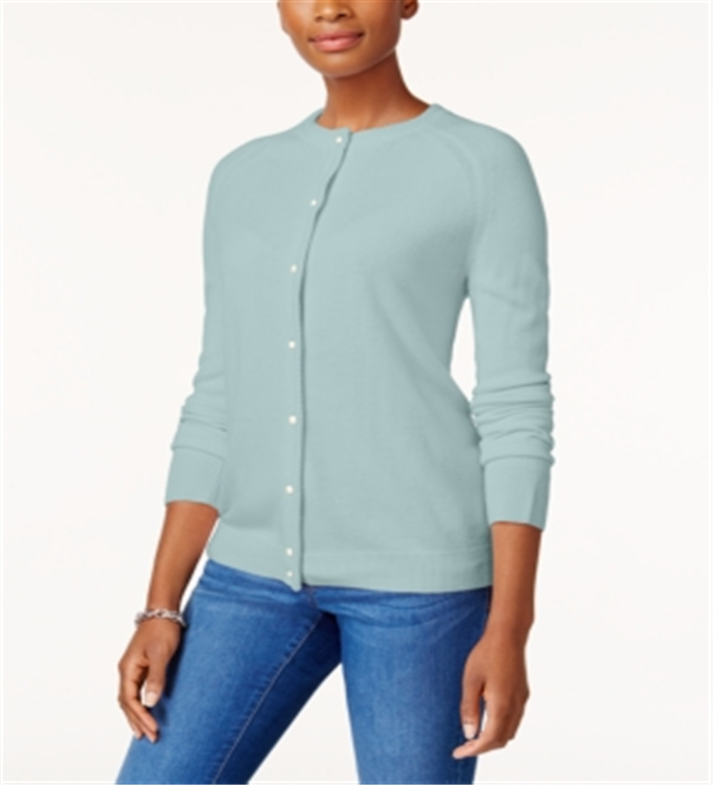 Karen Scott Women's Bead Button Cardigan Blue Size X-Small