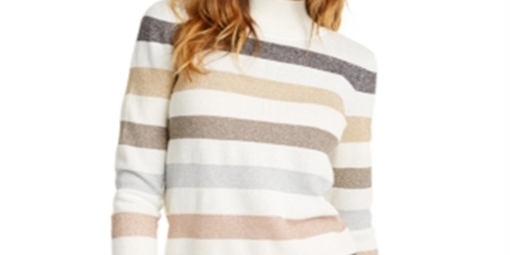 Maison Jules Women's Metallic Mock Neck Sweater White Size XXS