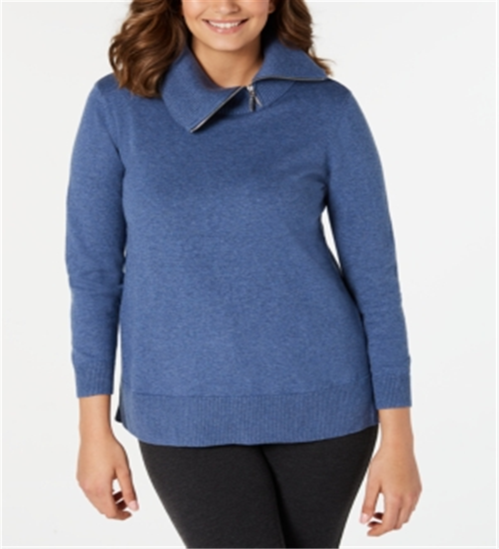 Karen Scott Women's Cotton Zip Neck Sweater Blue Size X-Large