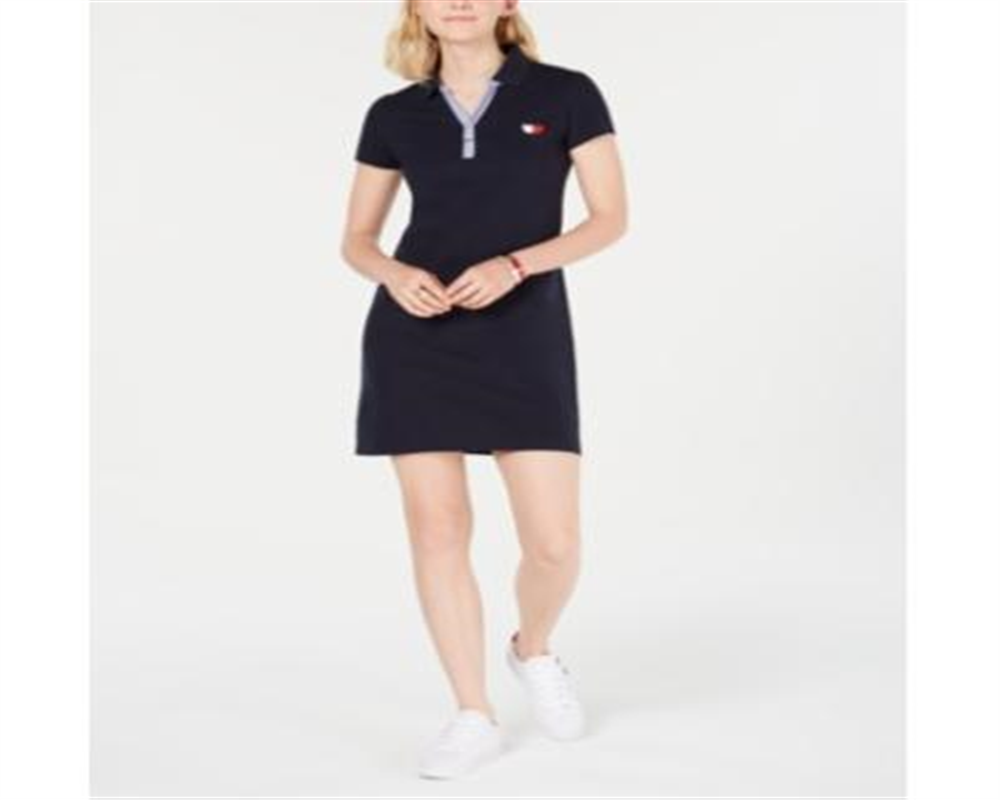 Tommy Hilfiger Women's Short Sleeve Polo Dress Black Size Large