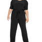 NY Collection Women's Plus Stretch Puff Sleeves Jumpsuit Black Size 2X