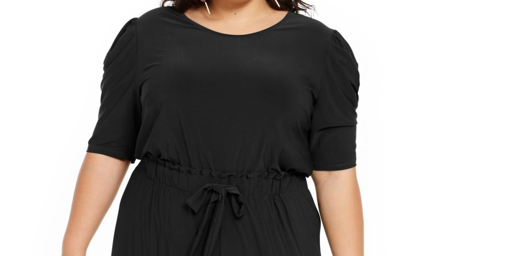 NY Collection Women's Plus Stretch Puff Sleeves Jumpsuit Black Size 2X