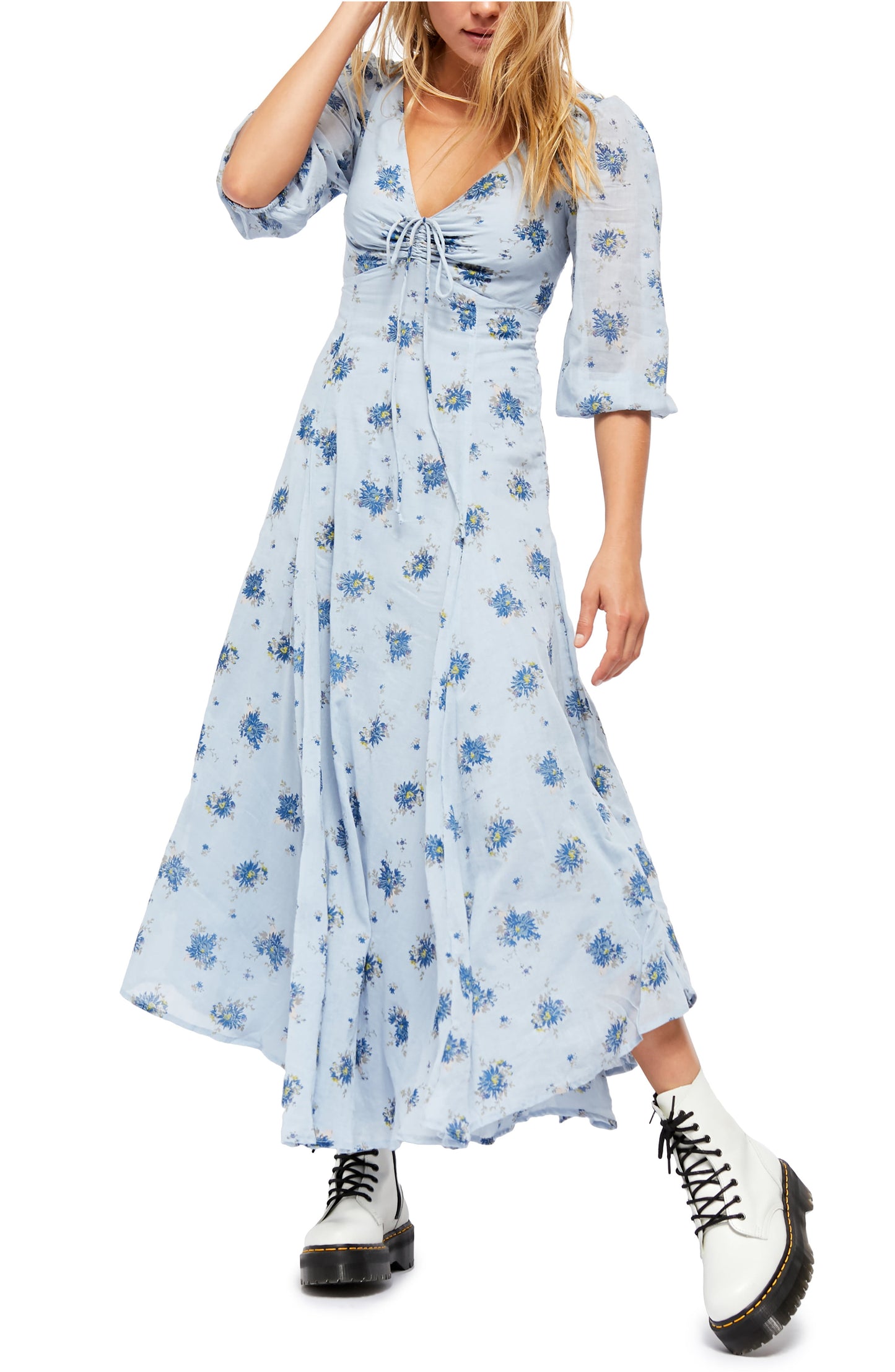 Free People Women's Sea Glass MIDI Dress Blue Size 10