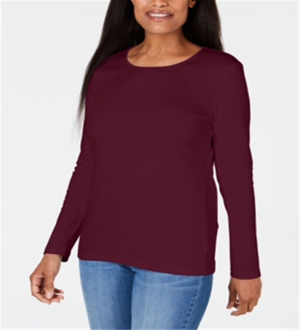Karen Scott Women's Satin Trim Scoop Neck Top Red Size Large
