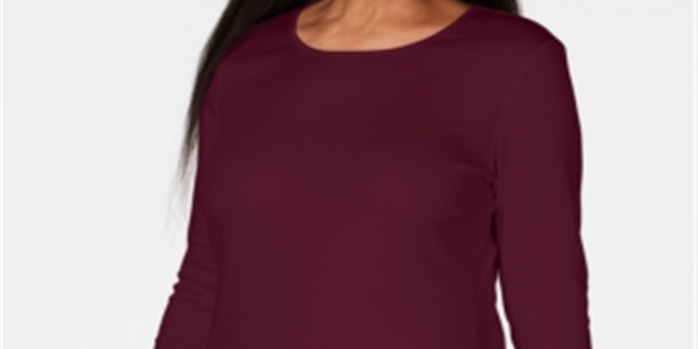 Karen Scott Women's Satin Trim Scoop Neck Top Red Size Large