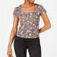 Self Esteem Women's Floral Square Neck Top Gray Size Large