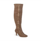 Journee Collection Women's Zip Elastic Laces Wide Calf Comfort Trill Round Toe Stiletto Heeled Boots Brown Size 12M