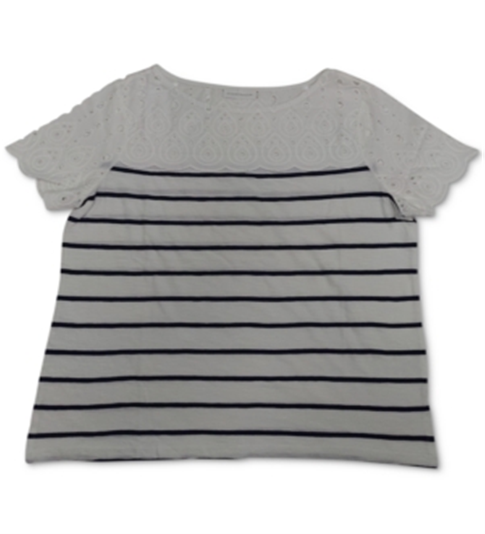 Charter Club Women's Striped Cotton Eyelet Top Blue Size Petite X-Large