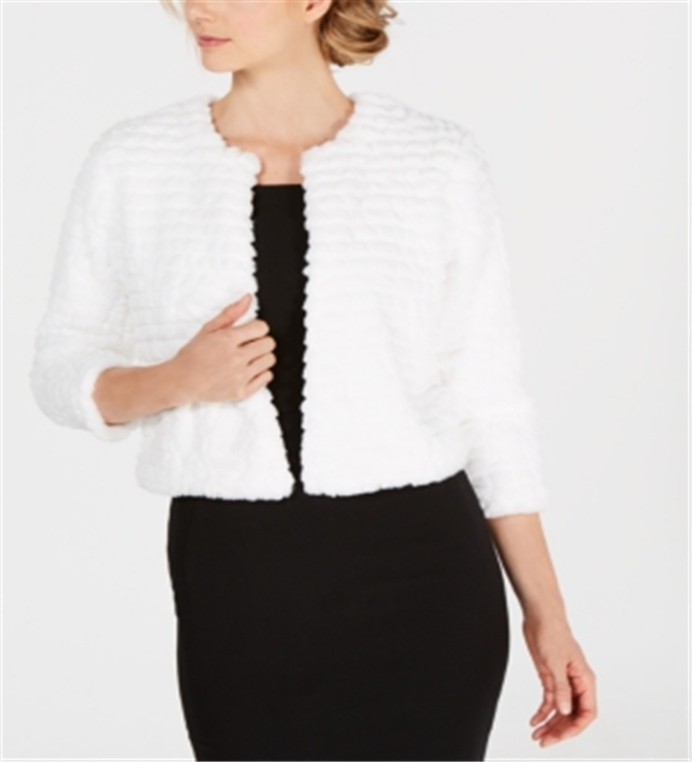 Calvin Klein Women's Faux Fur Shrug White Size Petite M