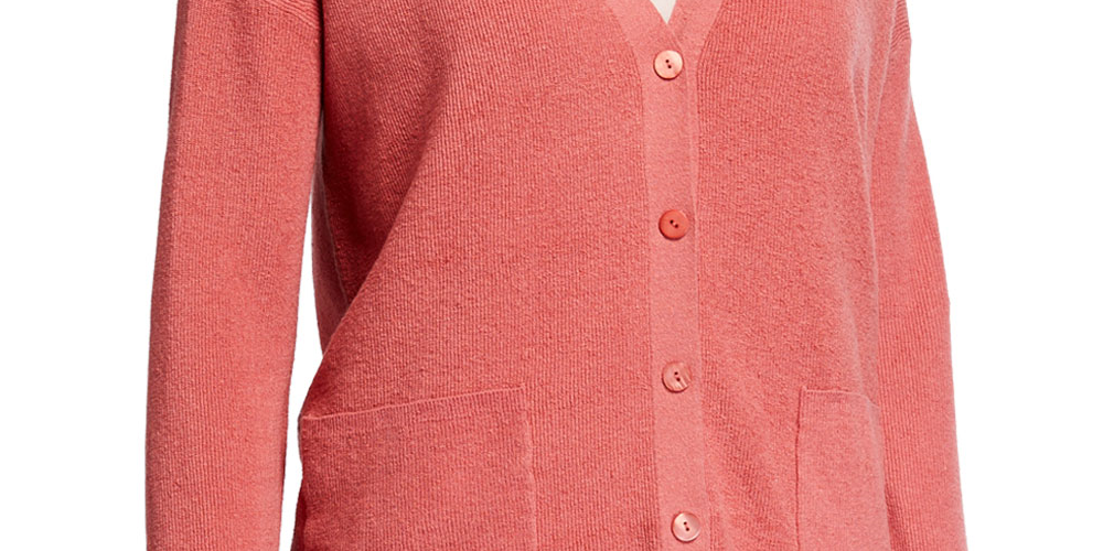 Eileen Fisher Women's Plus Linen Ribbed Cardigan Sweater Orange Size 1X