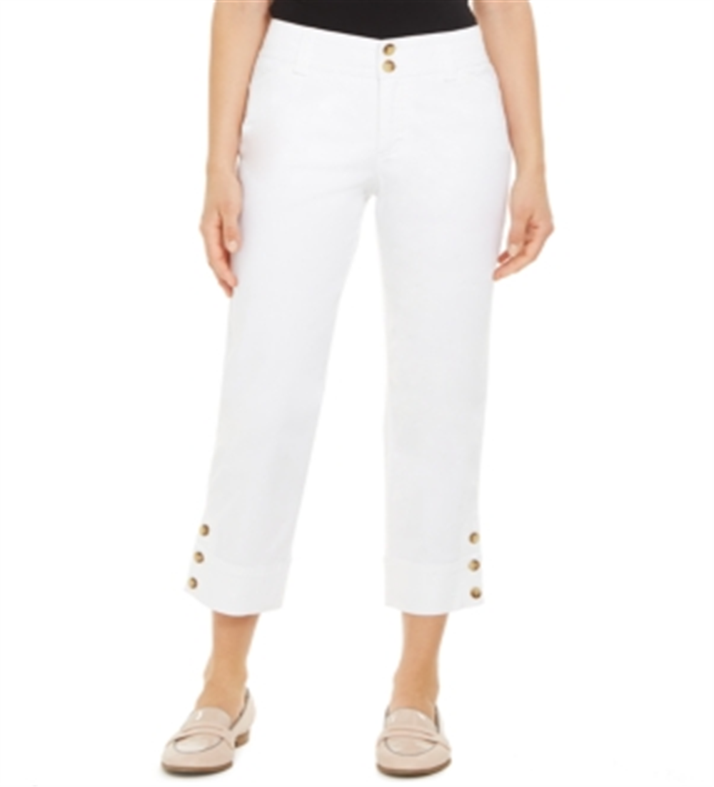Charter Club Women's Button Cuff Tummy Control Capri Pants White Size 10