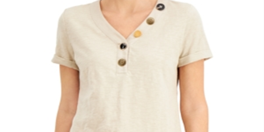 JM Collection Women's Mixed Button Top Brown Size X-Small