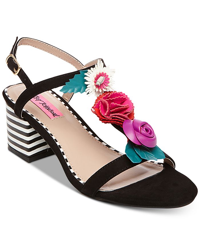 Betsey Johnson Women's Andey Open Toe Special Occasion T-Strap Black Size 6.5