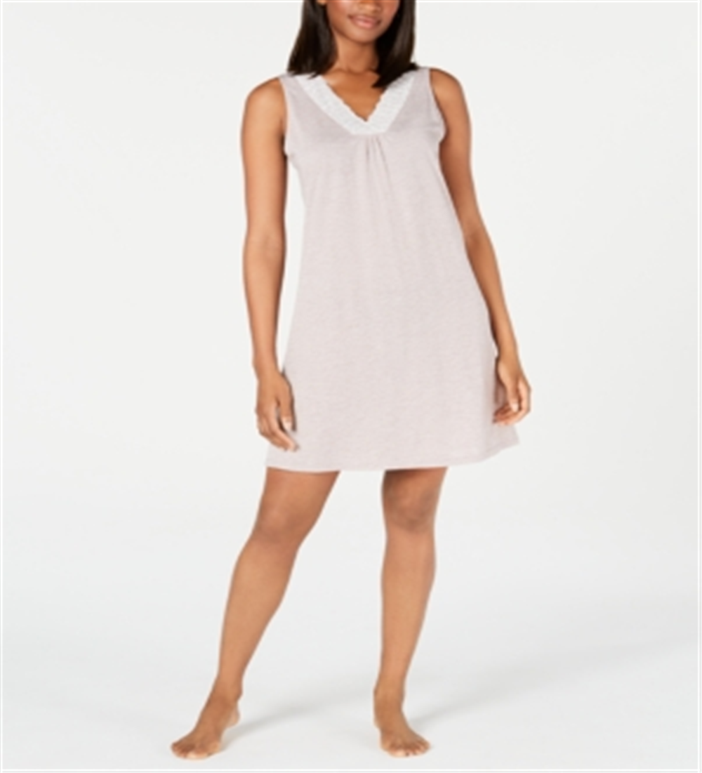 Charter Club Women's Super Soft Knit Lace Trim Chemise Nightgown Dress Pink Size M