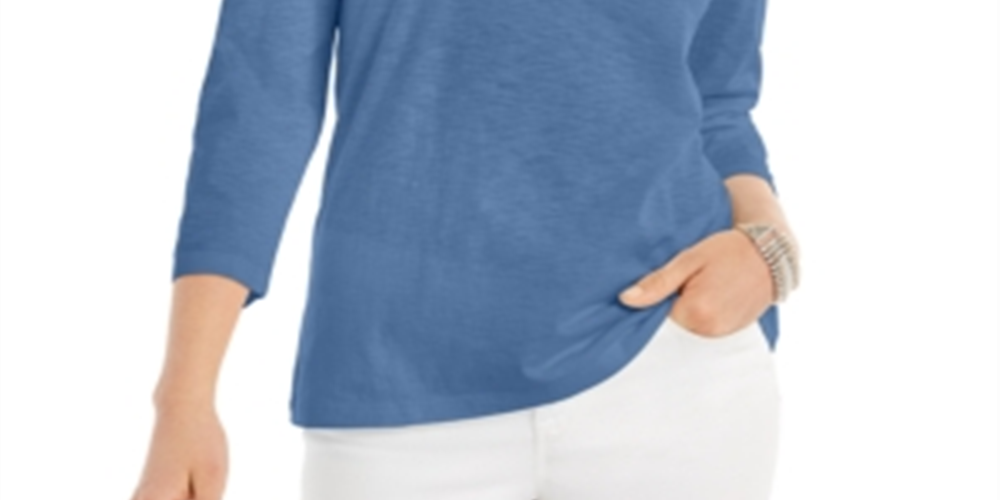 Style & Co Women's 3/4 Sleeve Scoop Neck Top Blue Size Large