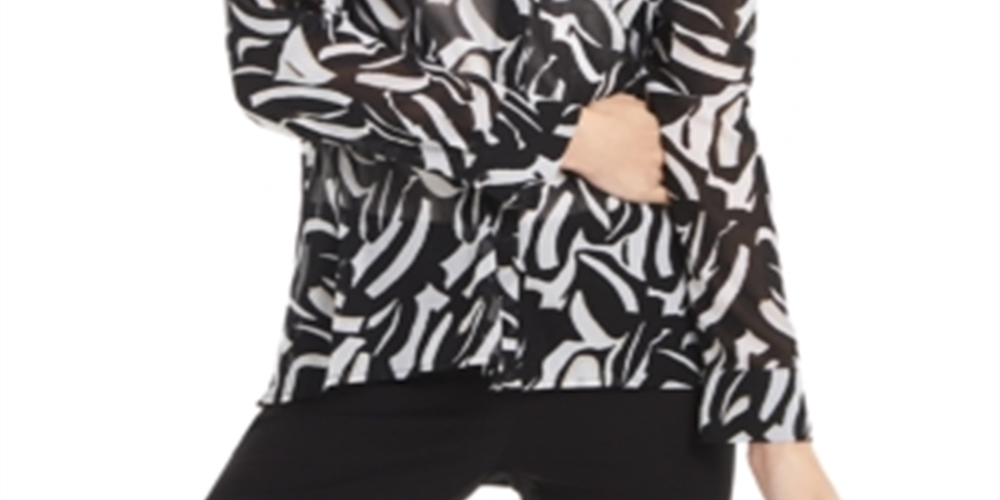Alfani Women's Printed High Low Blouse Black Size Petite Large