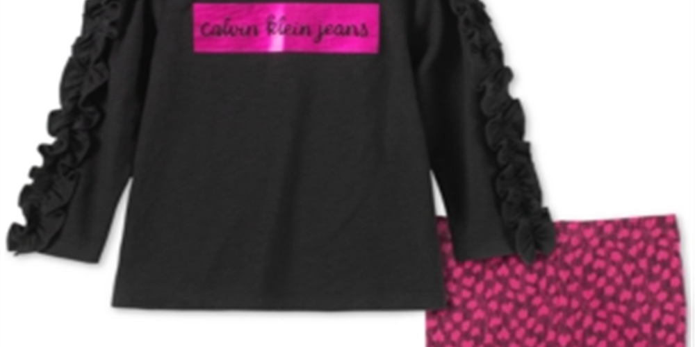 Calvin Klein Toddler Girl's 2Pc Ruffled Tunic & Printed Leggings Set Black Multi  Size 3T