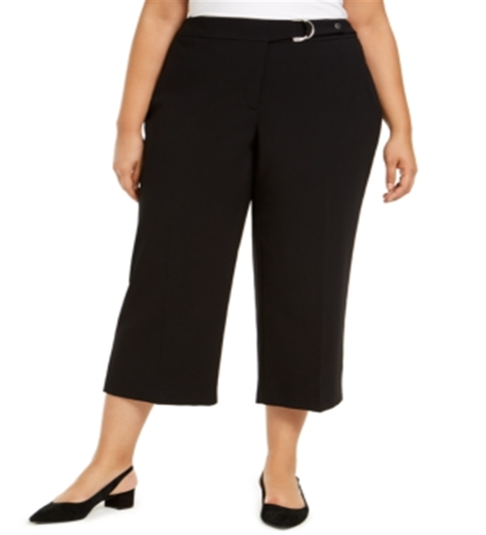 Alfani Women's Plus Belted Hardware Detail Culotte Pants Black Size -20W