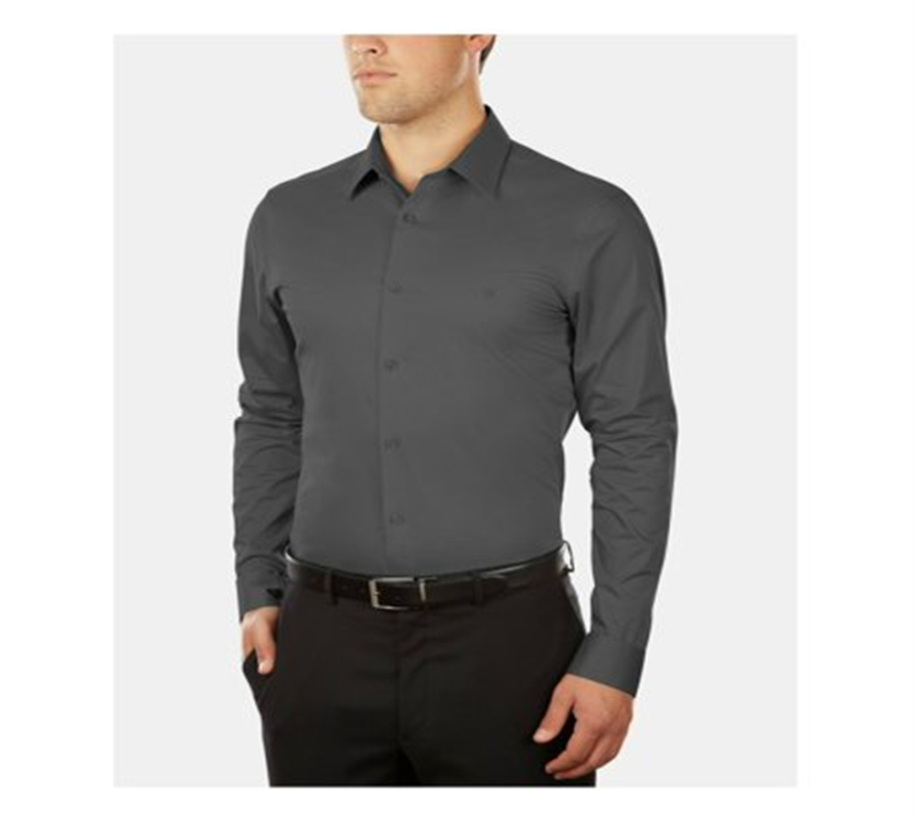 CALVIN KLEIN Mens Gray Collared Slim Fit Cotton Dress Shirt 2XL