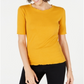 Maison Jules Crewneck Elbow-Sleeve Top Golden Poppy Yellow Size XL