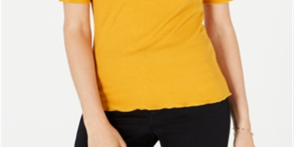 Maison Jules Crewneck Elbow-Sleeve Top Golden Poppy Yellow Size XL