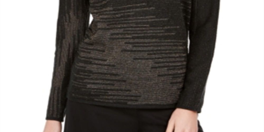 JM Collection Women's  Metallic-Knit Top  Deep Black Size XS