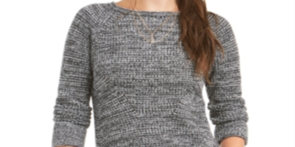 Style & Co Women's Crewneck Marled Sweater Black Size M